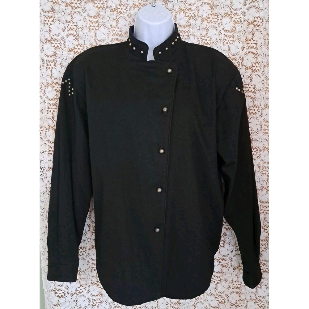 Roughrider by Circle T Shirt Women's L Black Westernβ Detail Long Sleeves Button